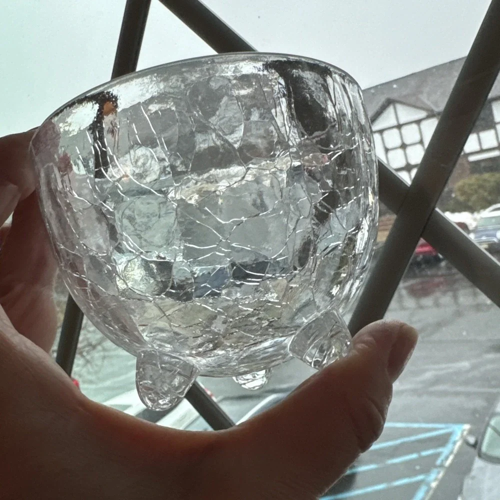 Clear Crackle Broken Glass 3 Footed Bowl 3.0